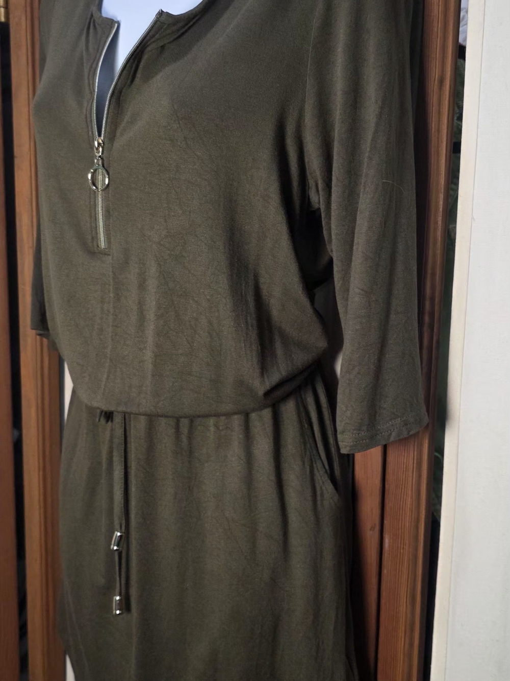 Lascana Olive Green Zip-Front  Dress with Drawstring Waist Small
